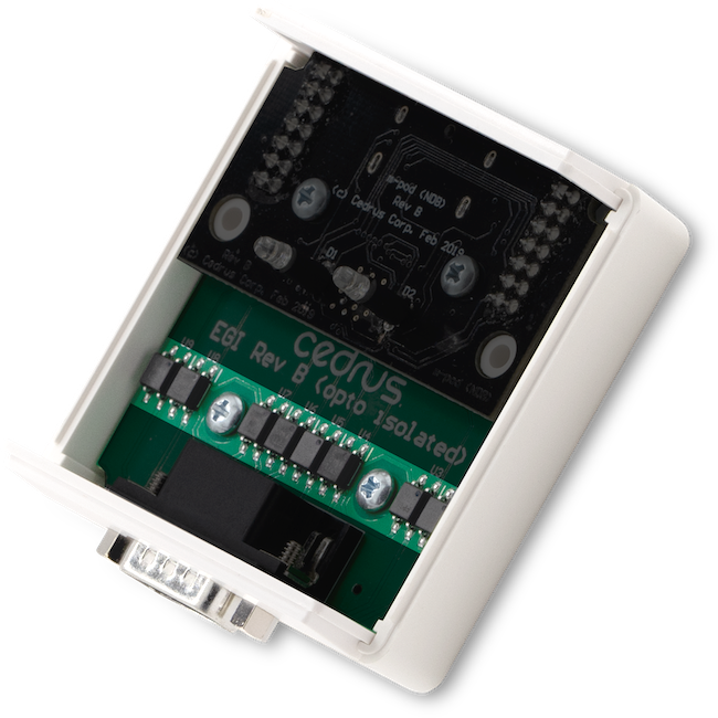 Picture showign the optical isolation chips on c-pod for Magstim EGI.