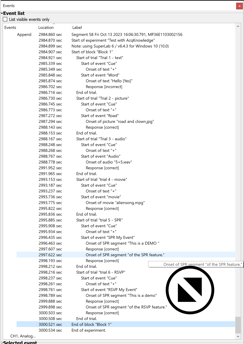 Screenshot of event markers sent to Biopac AcqKnowledge from SuperLab.