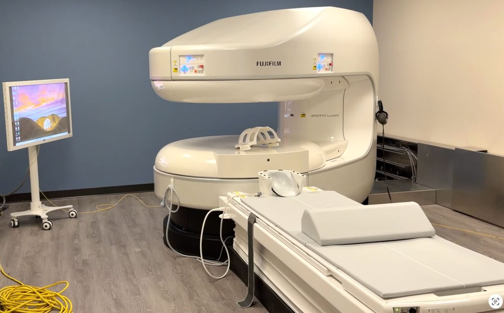 43" MRI-compatible monitor being tested with Fujifilm MRI scanner.