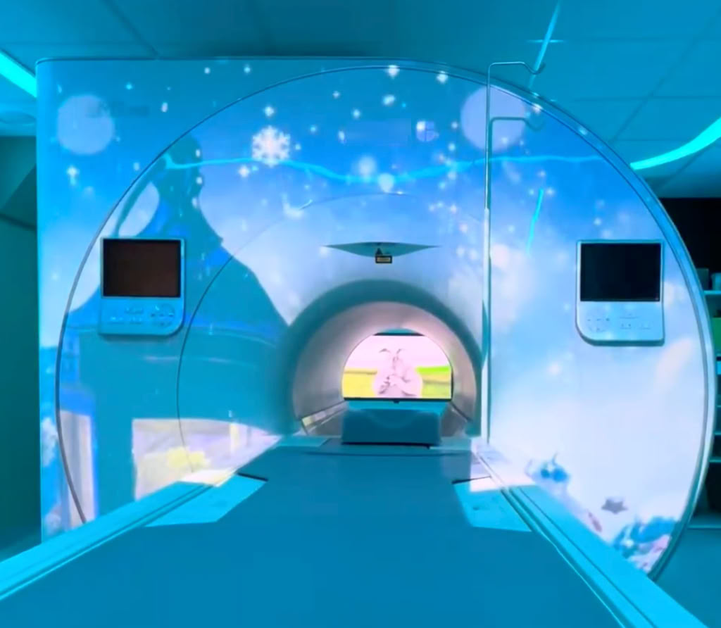 Showing an image that is projected on the gantry of the MRI scanner.