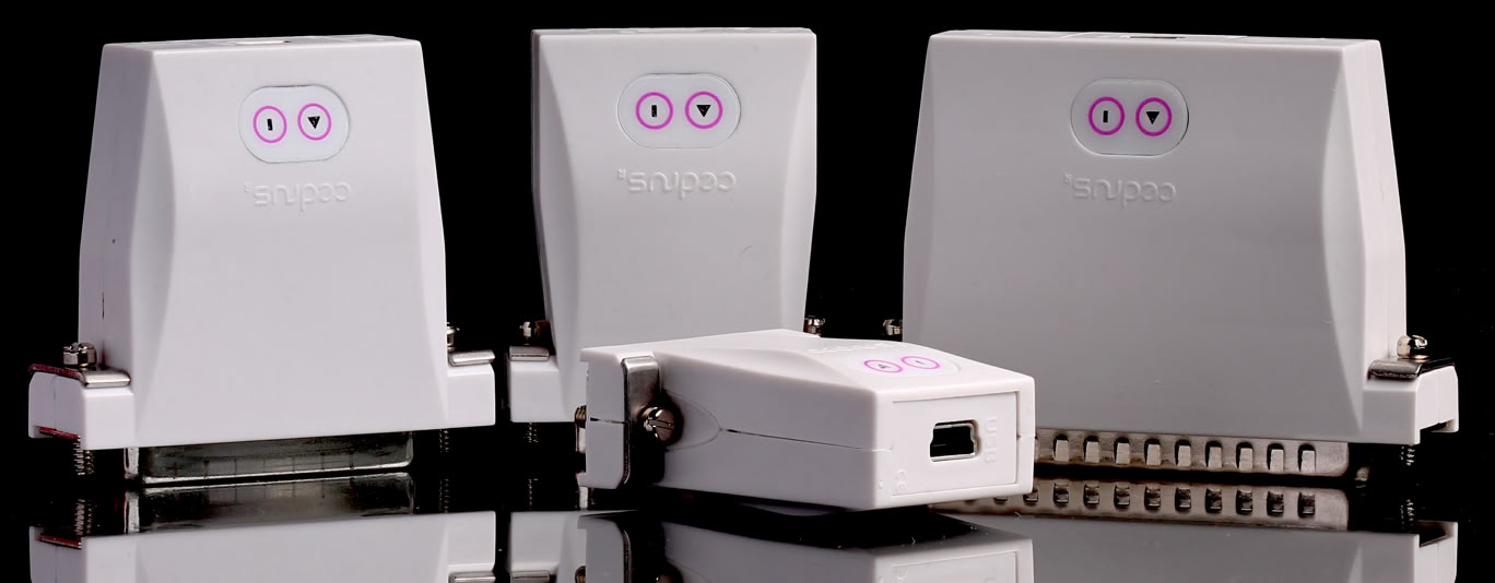 Picture of c-pod family. Over a dozen models are available for different EEG, eye tracker, NIRS, and other recorders.