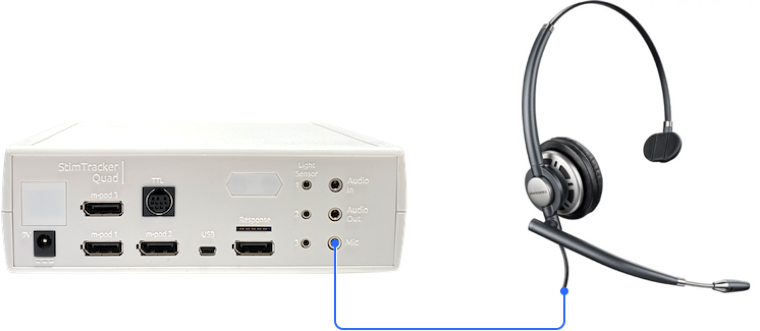 StimTracker Quad connected to a headset with microphone