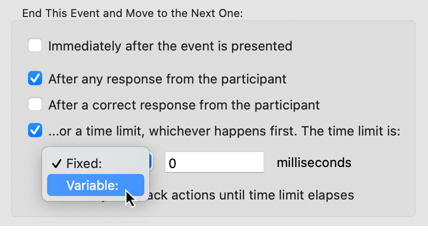 How to tell SuperLab to use a variable time limit instead of a fixed one.
