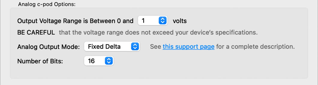 Screenshot of analog voltage options for c-pod.